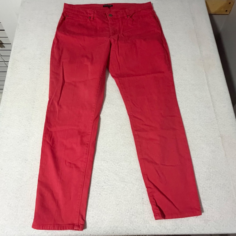 Eileen Fisher Womens 12 Coral Red Organic Cotton Stretch Straight Leg Pants